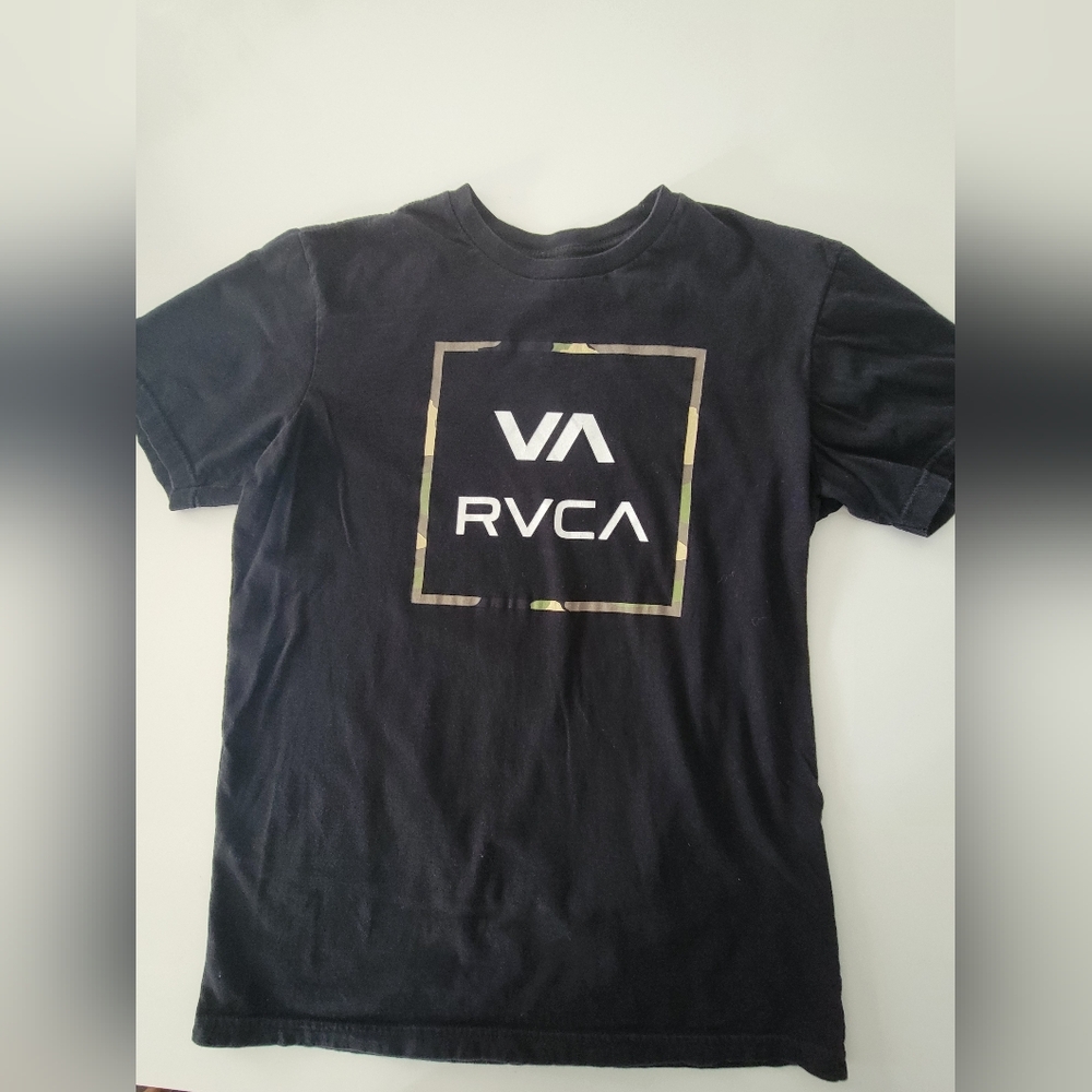RVCA Black Tee with Camo Accents